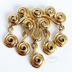 Alfred Sung Brooch Pin Etruscan Style Gold Metal Dangles Vintage